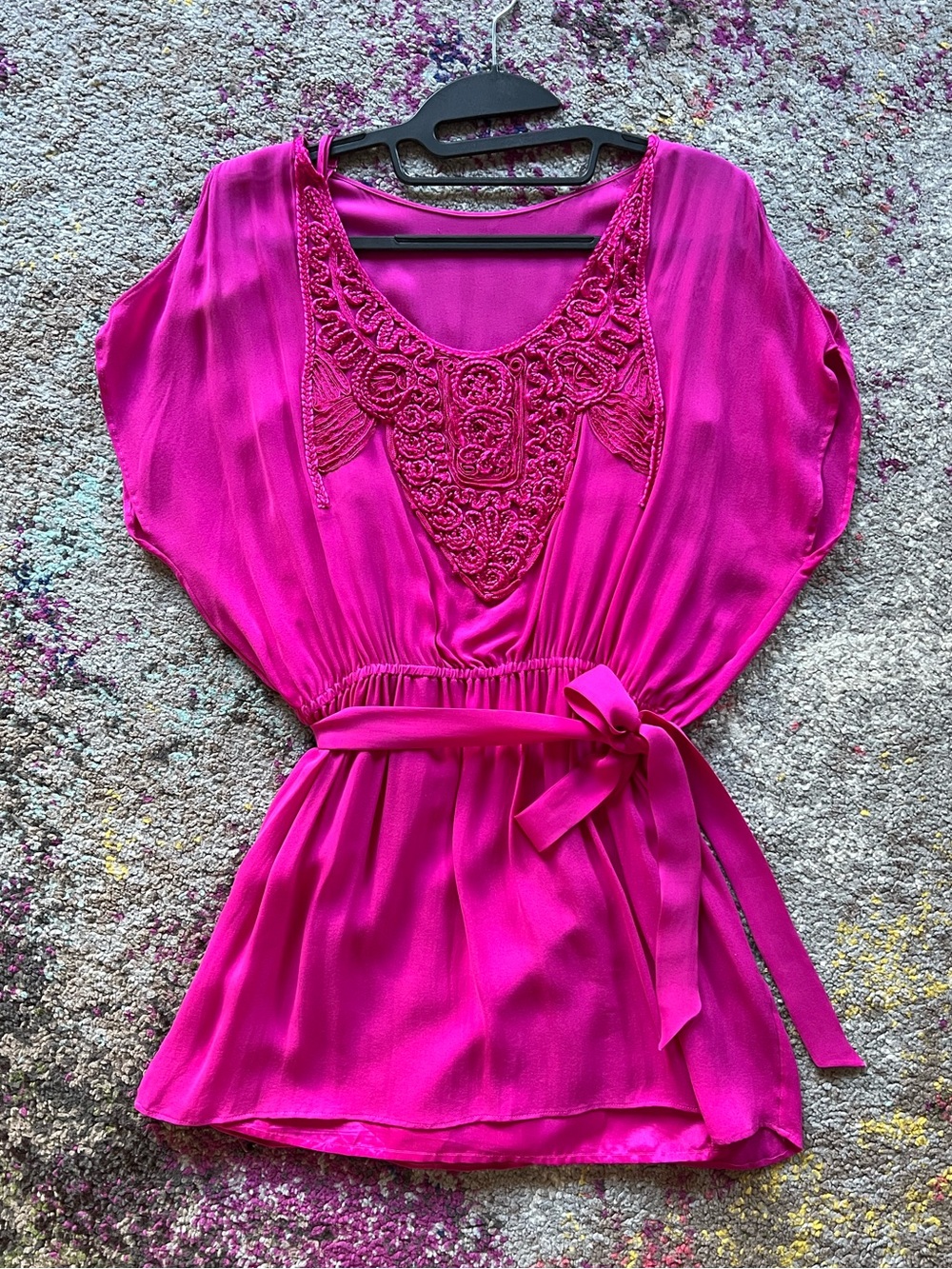Women’s Fuchsia Embroidered Waist-Tie Dress/Blouse
